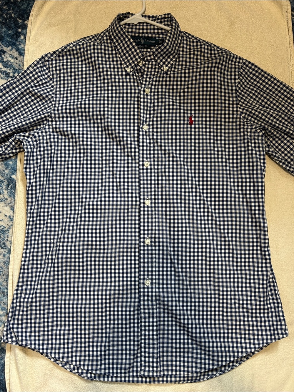 Ralph Lauren Navy and White Gingham Button-Down Shirt